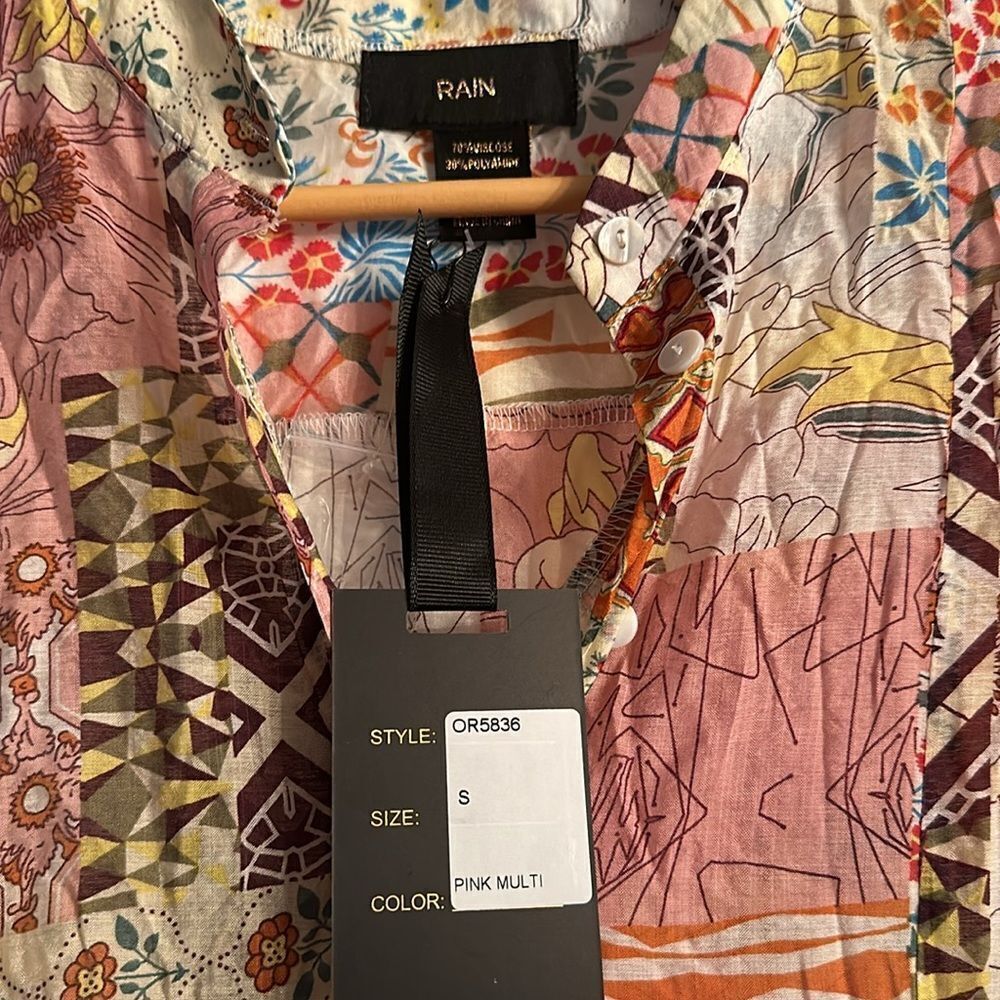 Floral Patchwork Short-Sleeve Blouse - Pink Multi - Picture 5 of 5